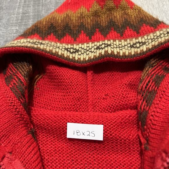 Vintage Alpaca Wool Peruvian Knit Hoodie Red Full Zip Fuzzy Hooded Sweater Sz M - Picture 4 of 4